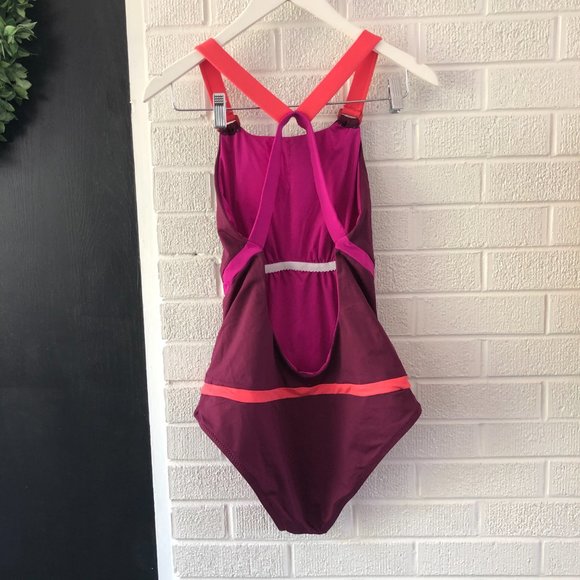 Becca by Rebecca Virtue one piece swimsuit, Large, burgundy/wine/coral/neon - Picture 5 of 6